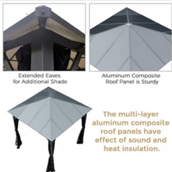 Gazebo Parts Direct 8x8 Outdoor Insulated Hardtop Gazebo For Patios, Aluminum Composite Panel Roof For Shade And Rain Metal Frame With Mosquito Netting For Lawn, Backyard And Deck, 8' X 8', Charcoal Gray Catalog