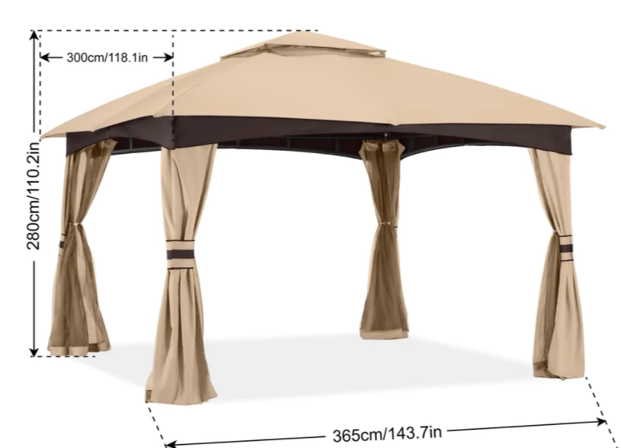 Gazebo Parts Direct Allen & Roth Inspired 10x12 Patio Garden Gazebo With Mosquito Netting + Double Soft-top