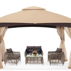 Gazebo Parts Direct Allen & Roth Inspired 10x12 Patio Garden Gazebo With Mosquito Netting + Double Soft-top