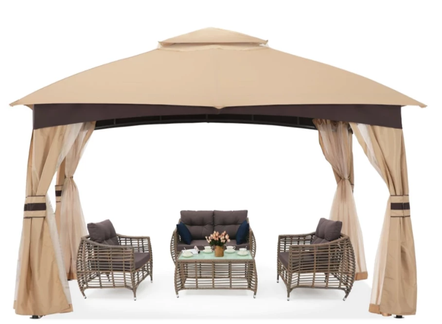 Gazebo Parts Direct Allen & Roth Inspired 10x12 Patio Garden Gazebo With Mosquito Netting + Double Soft-top