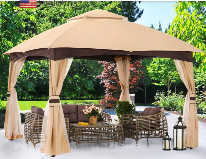 Gazebo Parts Direct Allen & Roth Inspired 10x12 Patio Garden Gazebo With Mosquito Netting + Double Soft-top