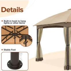 Gazebo Parts Direct Allen And Roth Inspired 10x12 Patio Dome Gazebo W/Mosquito Netting, Two-Tier Vented Top For Backyard Garden Lawn (Beige)