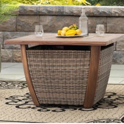 Gazebo Parts Direct Catalog Outdoor Patio Propane Burning Brown All-weather Wicker Fire Pit Table