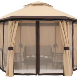 Gazebo Parts Direct 10'x10' Gazebos For Patios, Outdoor Hexagonal Gazebo With Netting And Privacy Curtains For Garden, Patio, Backyard