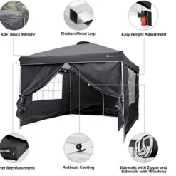 Gazebo Parts Direct Canopy 10'x10' Pop Up Commercial Instant Gazebo Tent, Fully Waterproof, Outdoor Party Canopies With 4 Removable Zippered Sidewalls, Stakes X8, Ropes X4 (Black, 10x10FT) Catalog