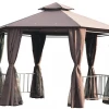 Gazebo Parts Direct 13' X 13' Outdoor Patio Gazebo Canopy Pavilion With Removable Mesh Netting, Curtains, Double Tiered Roof, UV Protection & Large Floor Space Coffee Hexagon