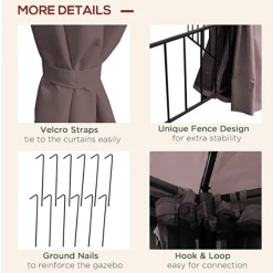 Gazebo Parts Direct 13' X 13' Outdoor Patio Gazebo Canopy Pavilion With Removable Mesh Netting, Curtains, Double Tiered Roof, UV Protection & Large Floor Space Coffee Hexagon