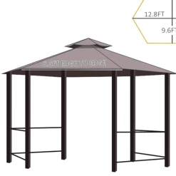 Gazebo Parts Direct 13' X 13' Outdoor Patio Gazebo Canopy Pavilion With Removable Mesh Netting, Curtains, Double Tiered Roof, UV Protection & Large Floor Space Coffee Hexagon