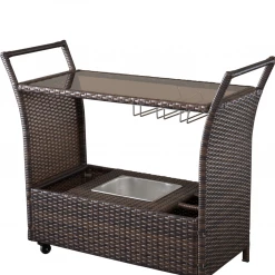 Gazebo Parts Direct Catalog Caribbean Outdoor Wicker Bar Cart With Cooler Wine Glass Holder And Glass Top