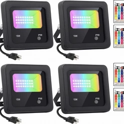 Gazebo Parts Direct GPD LED Flood Lights With Remote Control, 4 Pack 15W IP66 Waterproof Dimmable Led Landscape Lighting, 16 Colors 4 Modes Indoor Outdoor Wall Washer Spot Light Stage Light