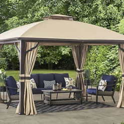 Gazebo Parts Direct Brown And Beige 12' X 10' Fabric Top Gazebo With Screen And Privacy Curtain Catalog