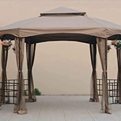 Gazebo Parts Direct Sunjoy 110109111 Original Replacement Canopy And Netting For Sienna Gazebo (10X12 Ft) L-GZ240PST-A Sold At BigLots, Khaki