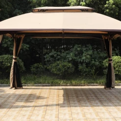 Gazebo Parts Direct 10x13 Beige Gazebo Fully Enclosed Weather UV-Resistant W/Mosquito Netting-Beige