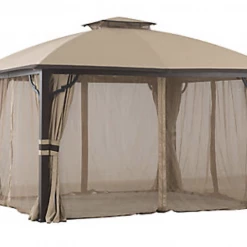 Gazebo Parts Direct Brown And Beige 12' X 10' Fabric Top Gazebo With Screen And Privacy Curtain Catalog