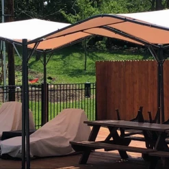 Gazebo Parts Direct BEST 12 X 12 Ft Outdoor Patio Swan Gazebo Canopy For Backyard, Iron, 250gsm Polyester Canopy, Beige