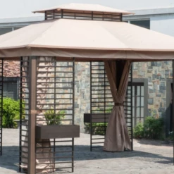 Gazebo Parts Direct Sunjoy Tan+Brown Replacement Curtain For Gt Soft Top W/ Flowr Boxes Gazebo (10x12 FT) L-GZ882PST-D Sold At Lowe's