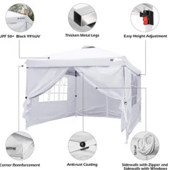 Gazebo Parts Direct Canopy 10'x10' Pop Up Commercial Instant Gazebo Tent, Fully Waterproof, Outdoor Party Canopies With 4 Removable Zippered Sidewalls, Stakes X8, Ropes X4 (Black, 10x10FT) Catalog